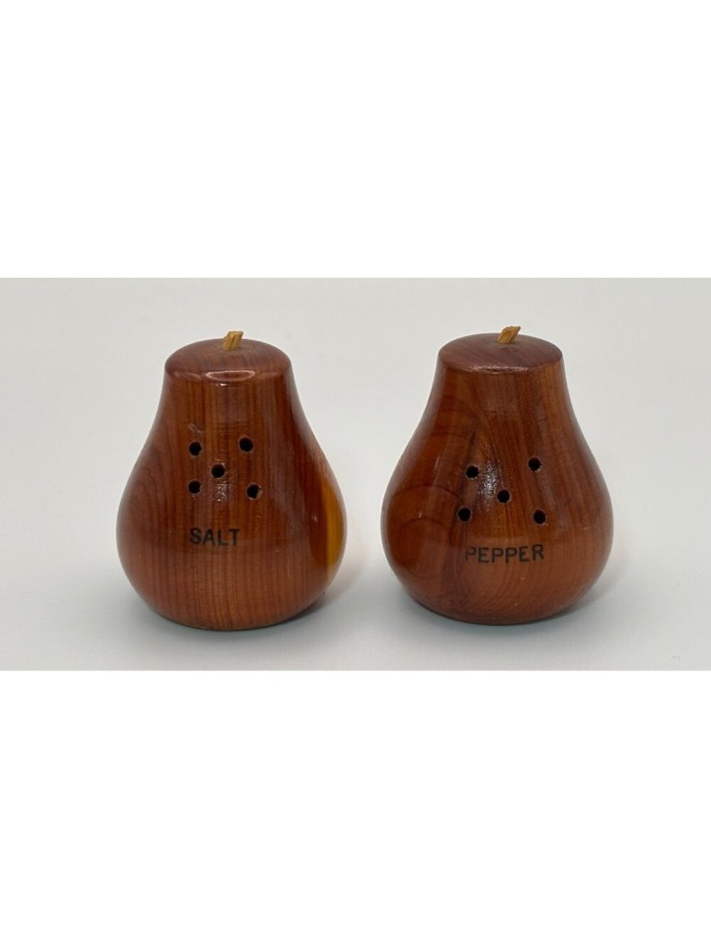 Vintage Miniature Cedar Wood Pear Figural Salt Pepper Shakers Rustic Decor